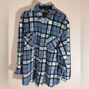 Blue and White Plaid Button Down Fleece Shirt